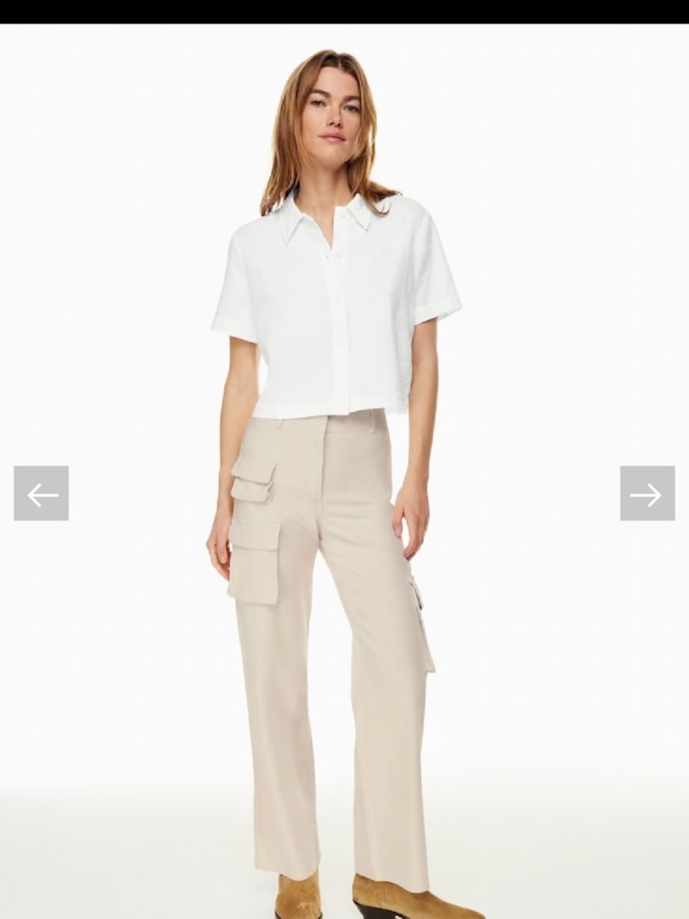 Wilfred linen Cropped White Button Front Shirt